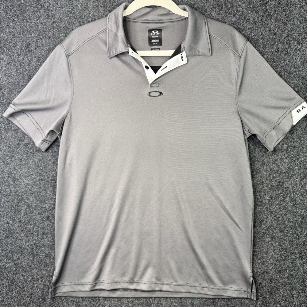 Oakley Mens M Golf Polo Gray Micro Stripe Regular Fit Performance Logo Shirt